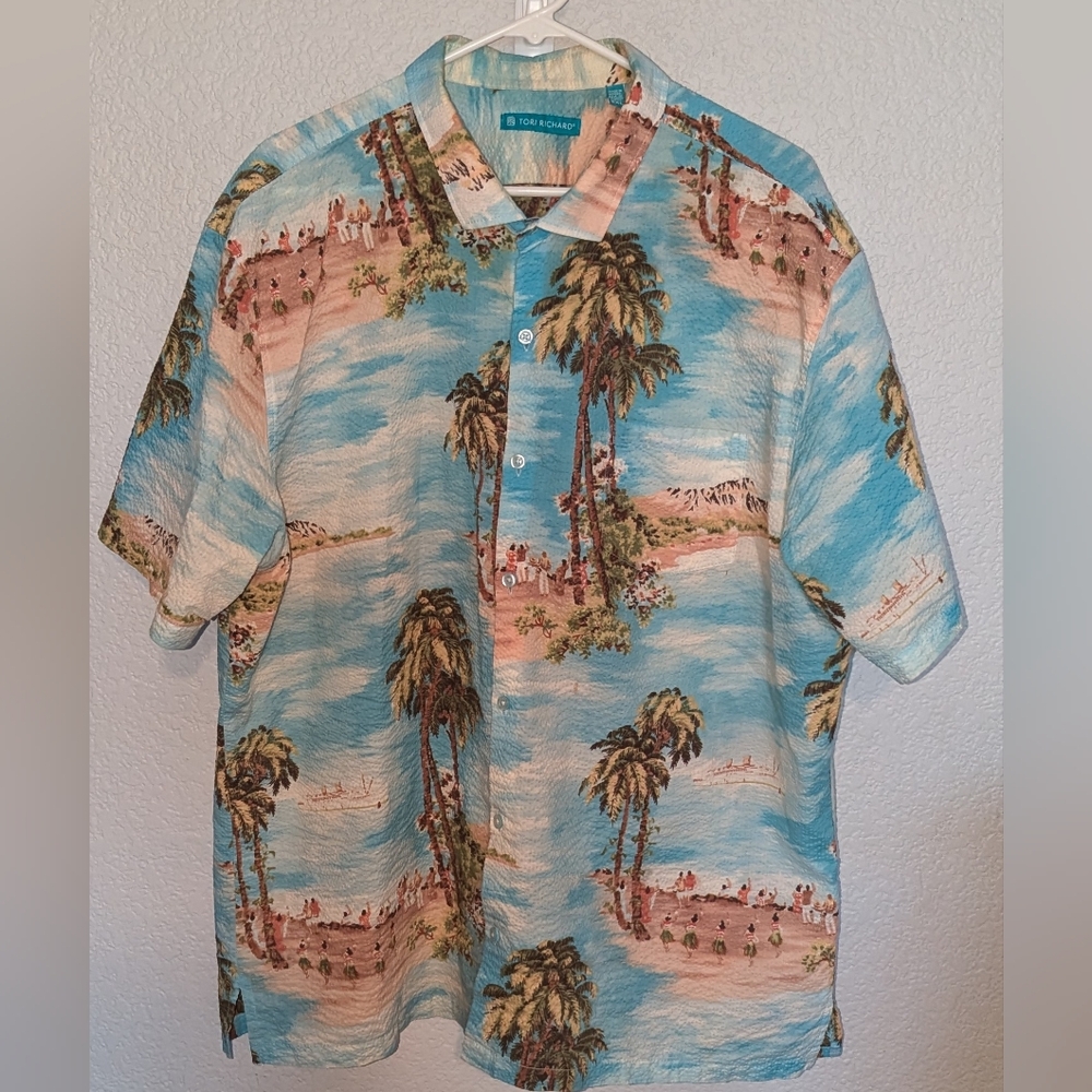 Tori Richard Hawaii Seersucker Camp Shirt Button Up Aloha Tropical Size XXL